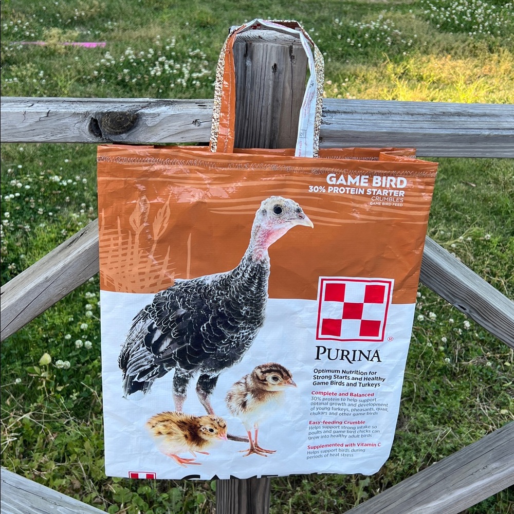 Hand Crafted Purina Orange and White Recycled Feed Bag Tote - Picture 4 of 4